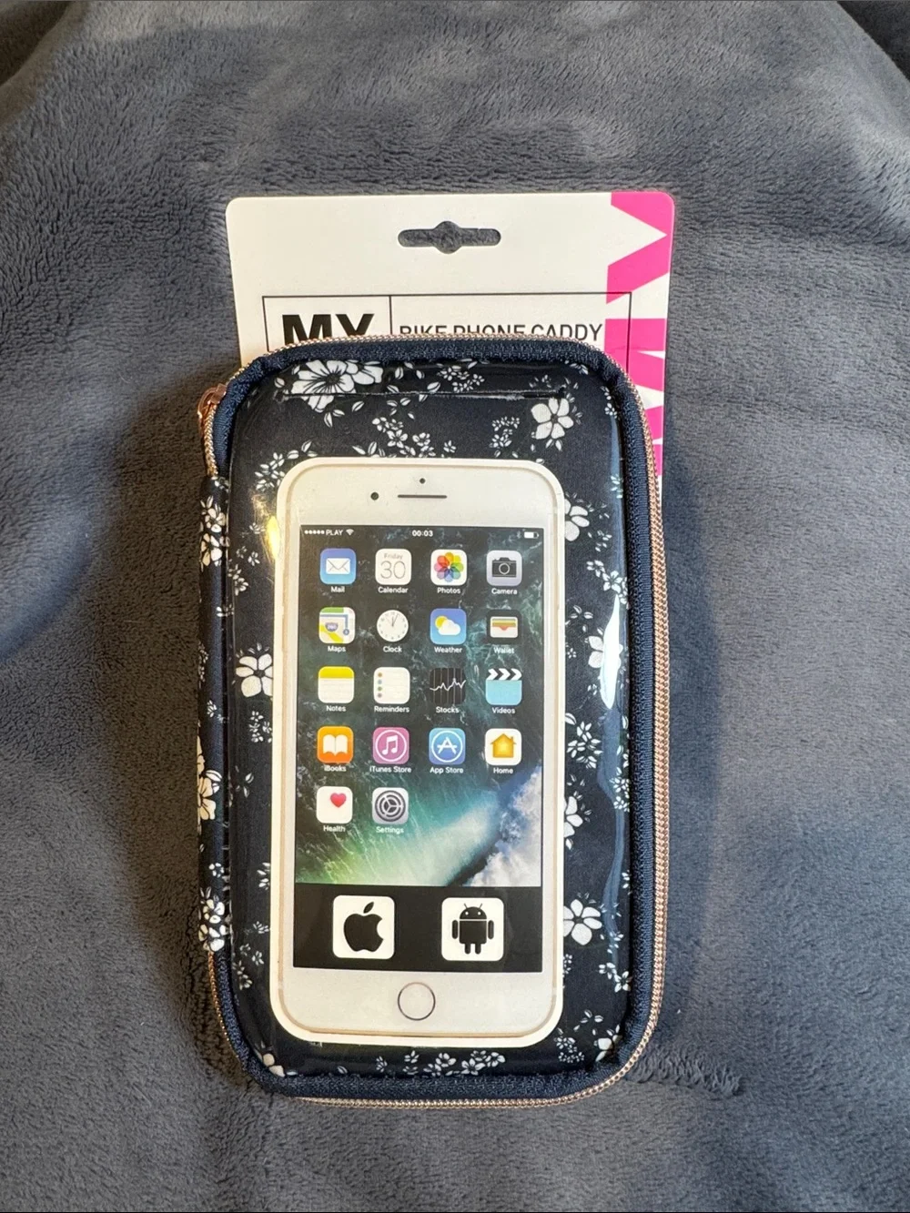 My Tagslongs Bike Phone Caddy Pouch, Navy Floral